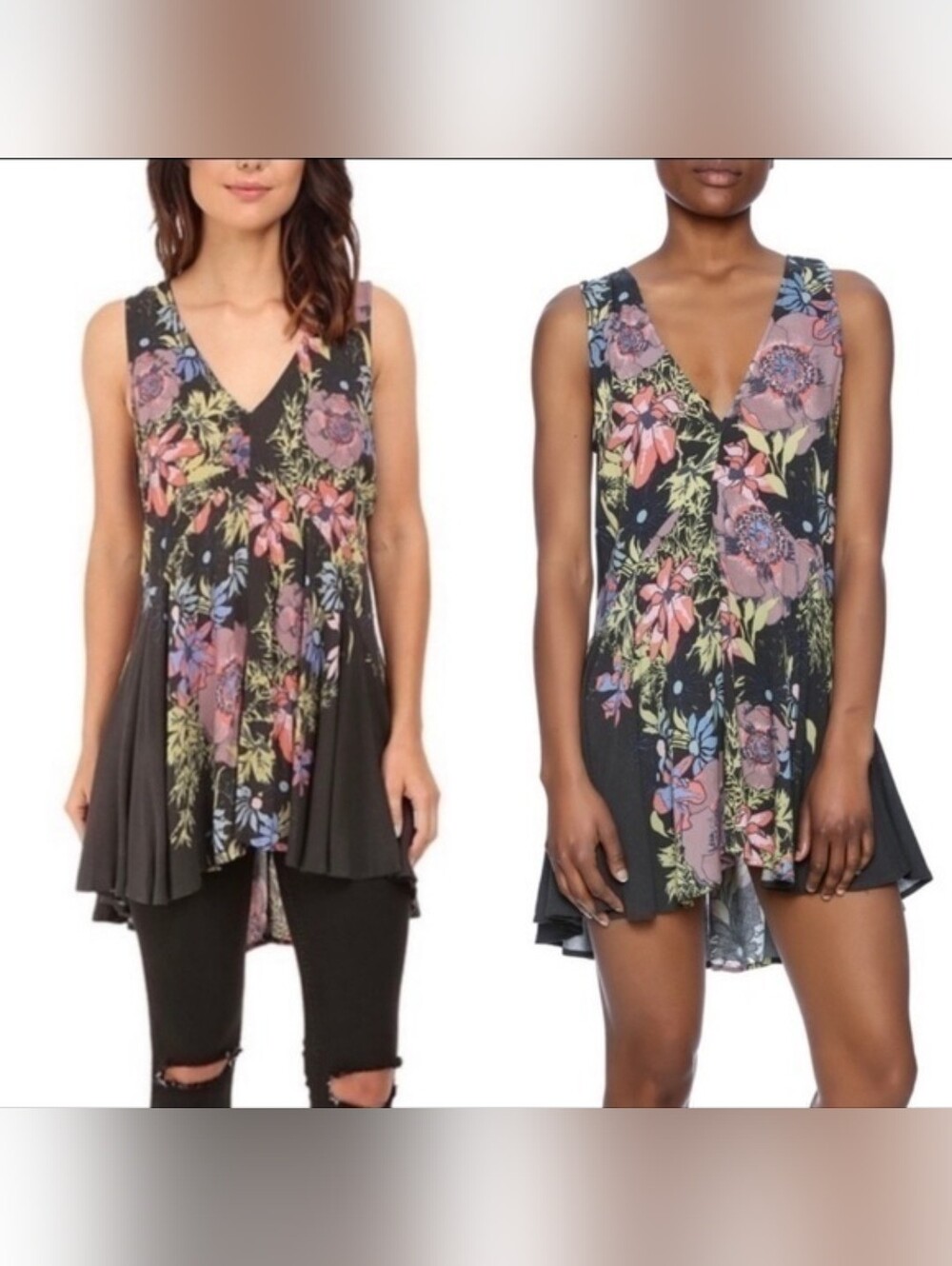 Free People Floral V-Neck Sleeveless Sun Dress